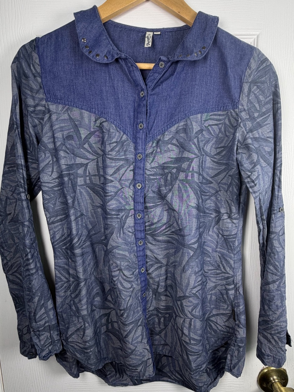 Wrangler Blue Western Button Down Shirt Women's L Ranch Rodeo Cowgirl Cotton - Picture 2 of 14